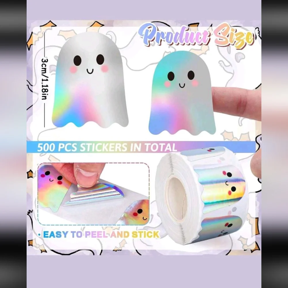 Ghost Holographic Stickers Roll Of 500
